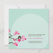 Pink Cherry Blossoms Sakura Love Birds Wedding Invitation (Back)