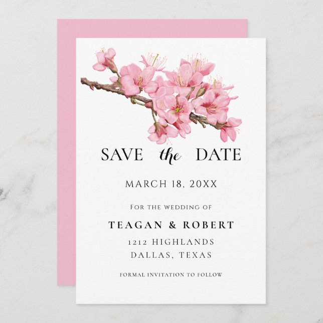 Pink cherry blossoms  save the date (Front/Back)