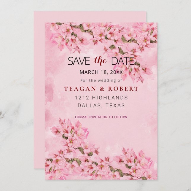 Pink Cherry Blossoms  Save The Date (Front/Back)