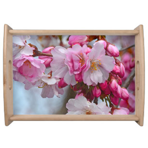 Pink cherry blossoms serving tray