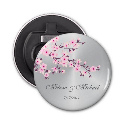 Pink Cherry Blossoms Silver Wedding Bottle Opener