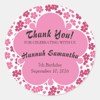 Pink Cherry Blossoms Spring Thank You Classic Round Sticker by thepapershoppe at Zazzle