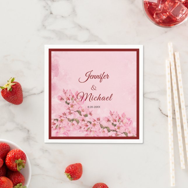 Pink Cherry Blossoms Spring Wedding  Napkins (Insitu)