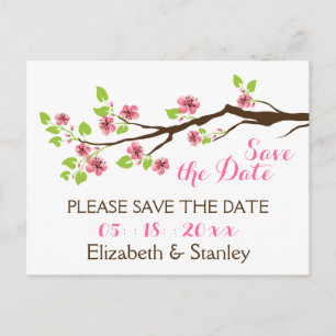 Pink cherry blossoms spring wedding Save the Date Announcement Postcard