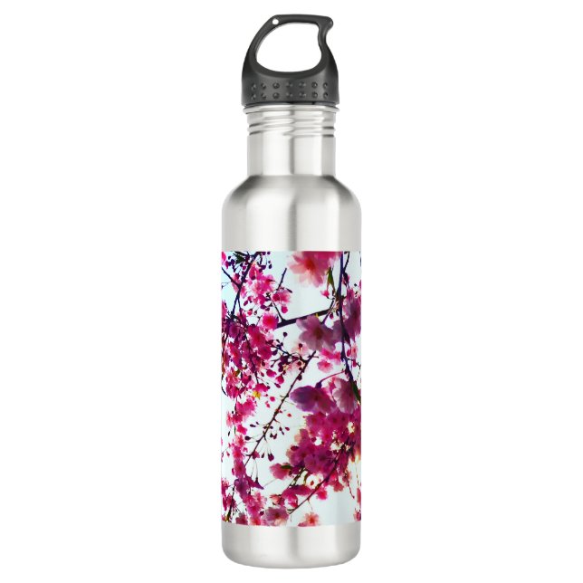 Pink Cherry blossoms Stainless Steel Water Bottle (Front)