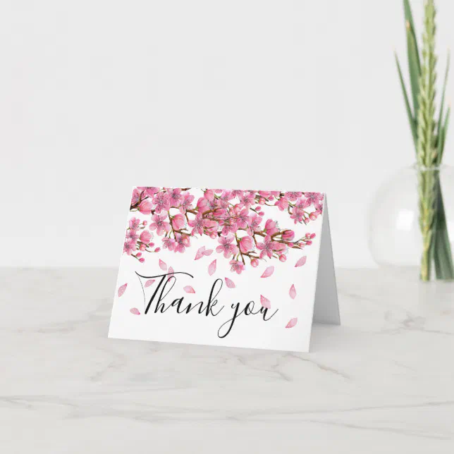 Pink Cherry Blossoms Thank You Card | Zazzle