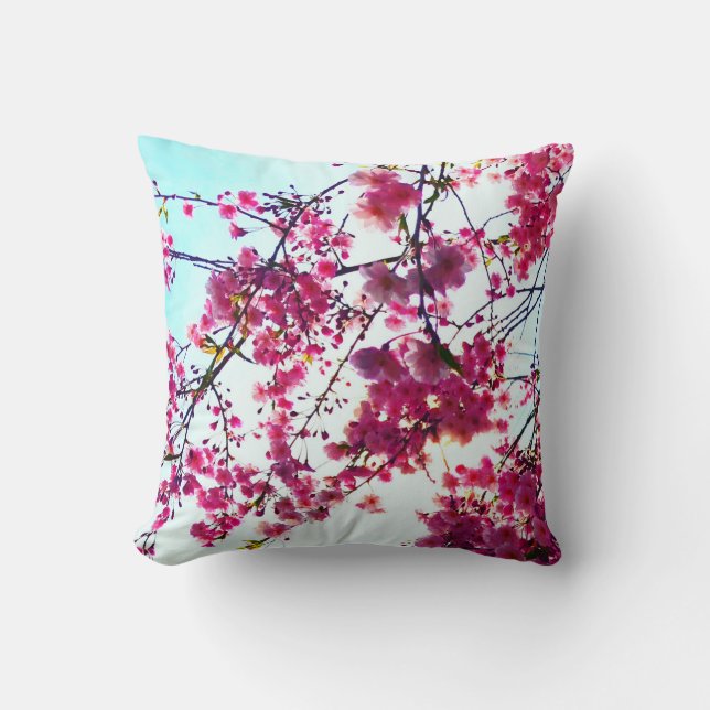 Pink Cherry blossoms Throw Pillow (Front)