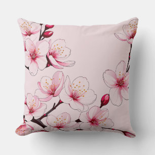 Pink Cherry Blossoms Throw Pillow