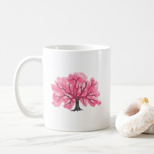 Pink Cherry Blossoms Tree Personalized Mug (With Donut)