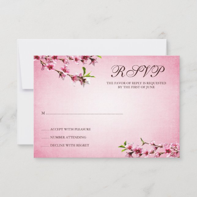 Pink Cherry Blossoms Vintage Response Card (Front)