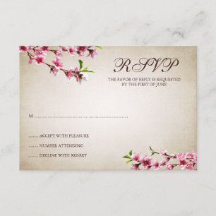 Pink Cherry Blossoms Vintage Tan Response Card