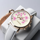 Pink Cherry Blossoms Watch<br><div class="desc">Beautiful floral design features an elegant and sweet illustration of a cherry blossoms or Japanese Sakura flowers and can be personalized with your name, monogram, initials, or any text of your choice for a very special gift!</div>