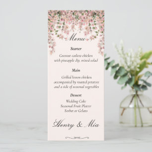 Pink Cherry Blossoms Watercolor Elegant Wedding  Menu