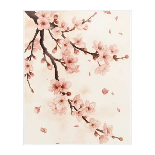 Pink Cherry Blossoms Watercolor Floral Print Acrylic Print