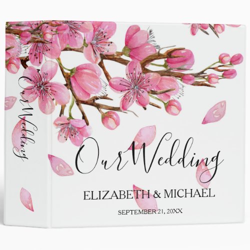 Pink Cherry Blossoms Wedding Album 3 Ring Binder