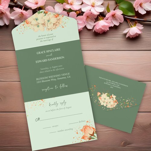 Pink Cherry Blossoms   Wedding All In One All In One Invitation