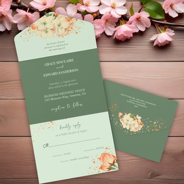 Pink Cherry Blossoms ,  Wedding All In One Invitation (Creator Uploaded)