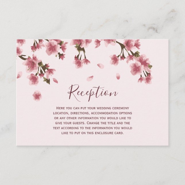 Pink Cherry Blossoms Wedding Enclosure Card (Front)