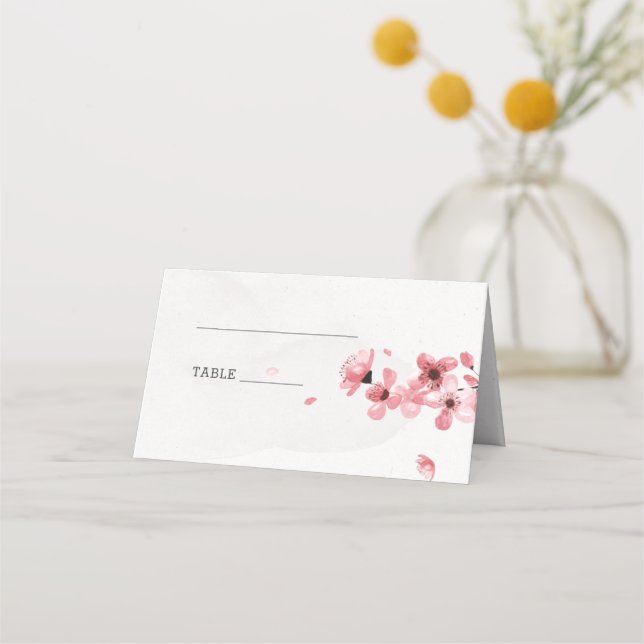 Pink cherry blossoms wedding floral place card (Back)
