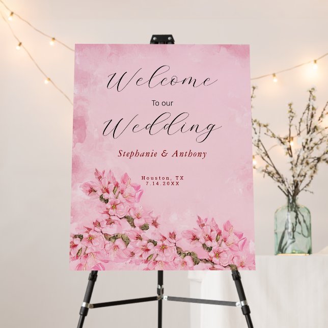 Pink Cherry Blossoms Wedding Foam Board (In Situ (Stand))