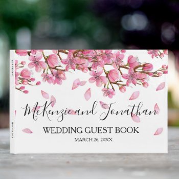 Pink Cherry Blossoms Wedding Guest Book by wingding at Zazzle