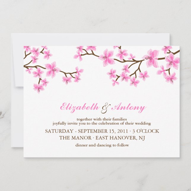 Pink Cherry Blossoms Wedding Invitation (Front)
