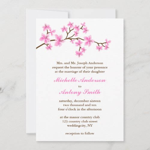 Pink Cherry Blossoms Wedding Personalized Announcements