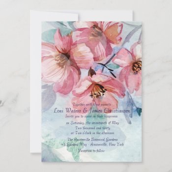 Pink Cherry Blossoms Wedding Invitation by PixiePrints at Zazzle