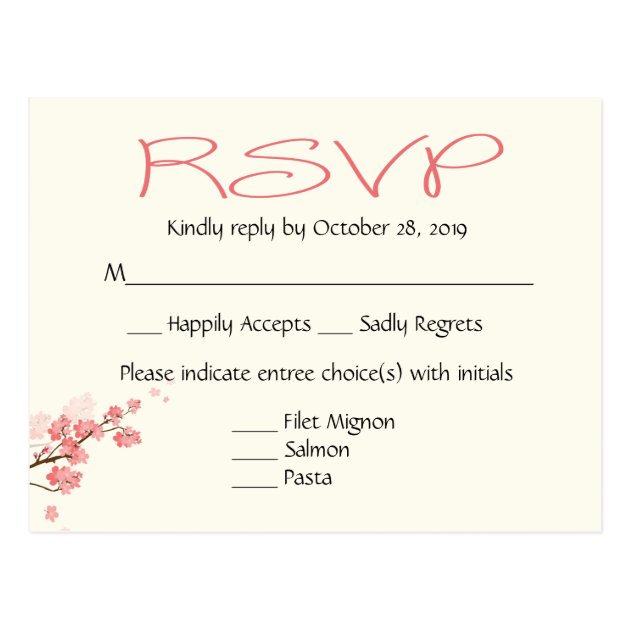 Pink Cherry Blossoms Wedding Party RSVP Post Card