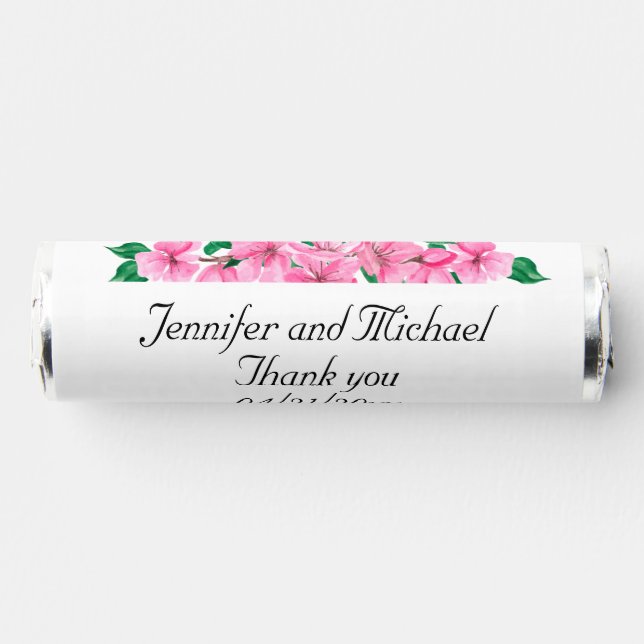 Pink Cherry Blossoms Wedding Personalize Thank You Breath Savers® Mints (Front)