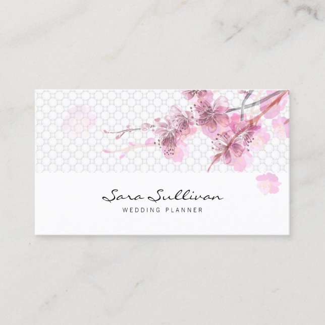 Pink Cherry Blossoms Wedding Planner Business Card (Front)