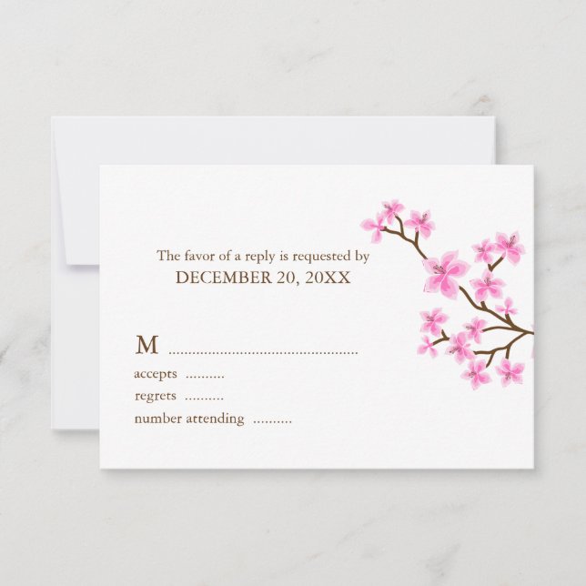 Pink Cherry Blossoms Wedding Response Cards (Front)