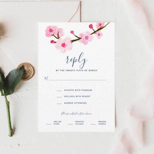 Pink Cherry Blossoms Wedding RSVP Card