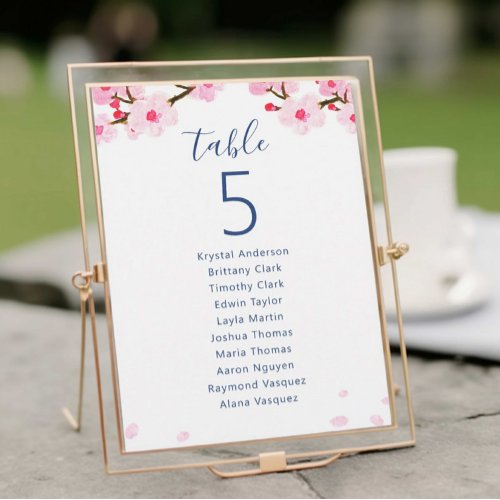 Pink Cherry Blossoms Wedding Seating Chart Card