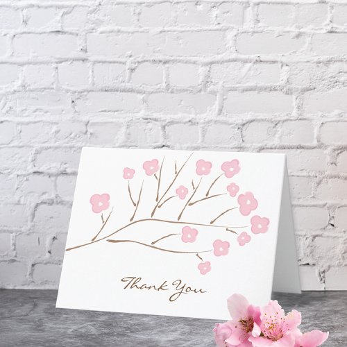 Pink Cherry Blossoms Wedding Thank You Card