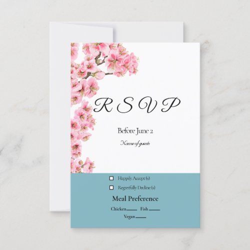 Pink cherry blossoms with robins egg blue card