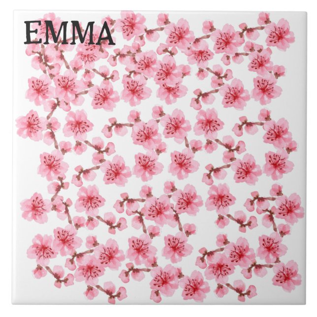pink Cherry blosson Ceramic Tile (Front)