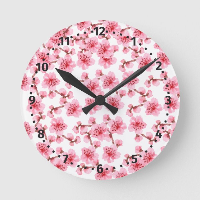 pink Cherry blosson Round Clock (Front)