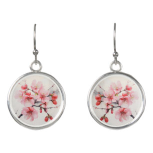 Pink Cherry Branch Spring Earrings