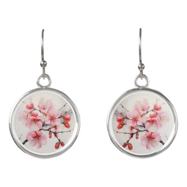 Pink Cherry Branch Spring Earrings (Front)