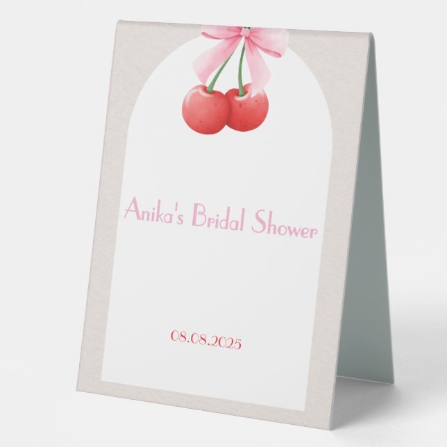 pink cherry bridal shower collection table tent (Front)
