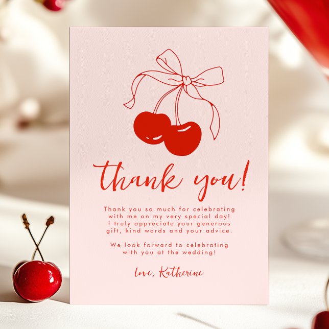 Pink Cherry Bridal Shower Thank You Card (Creator Uploaded)