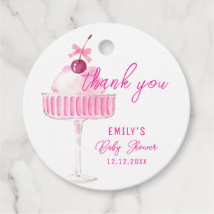 Pink Cherry Champagne Brunch Baby Shower Thank You Favor Tags