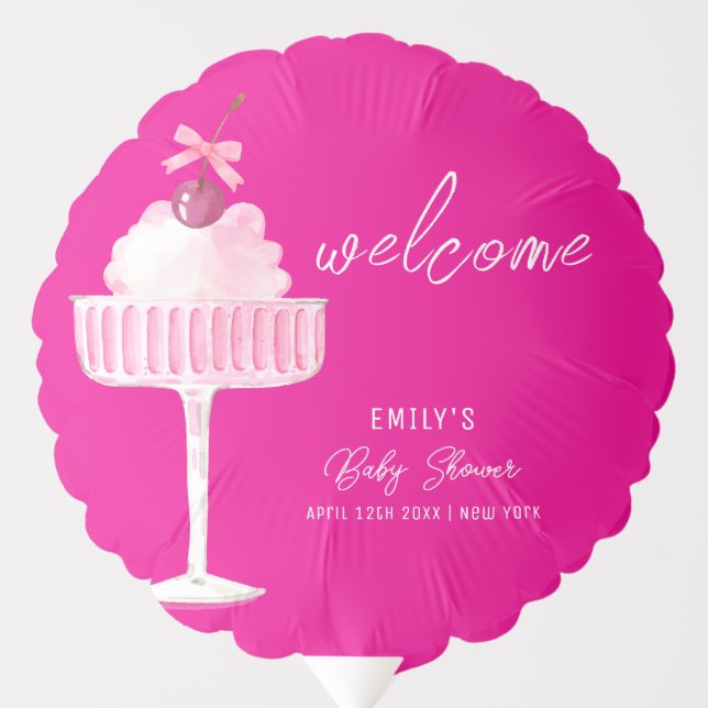 Pink Cherry Champagne Brunch Bubbly Baby Shower  Balloon (Front)