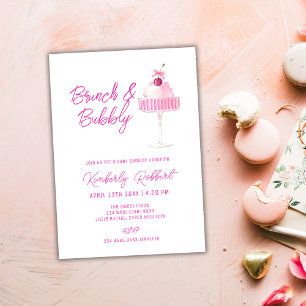 Pink Cherry Champagne Brunch Bubbly Baby Shower Invitation
