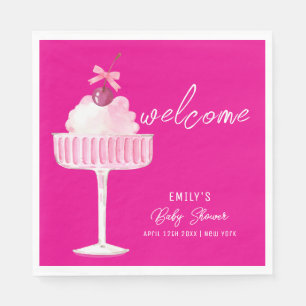 Pink Cherry Champagne Brunch Girl Baby Shower  Napkins