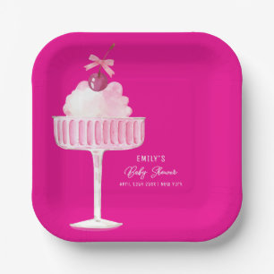 Pink Cherry Champagne Brunch Girl Baby Shower Paper Plates