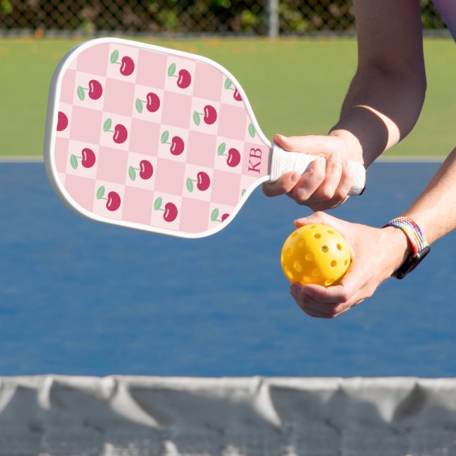 Pink Cherry Checkerboard Cute Coquette Pickleball Paddle (Insitu)