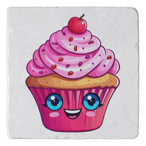 Pink Cherry Cupcake Art Trivet