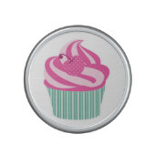 Pink Cherry Cupcake with Green Stripes Speaker (Front)